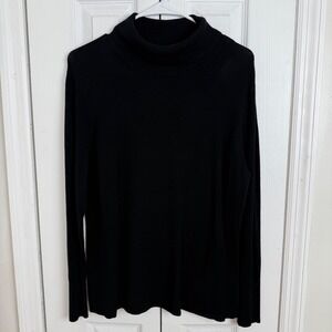 JM Collection Petite PL Black Turtleneck Sweater with Cuff Buttons Ribbed Knit‎